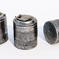 Vintage Industrial Equipment Metal Cylindrical Containers With Handles And Textured Surfaces