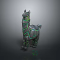 Futuristic Cyberpunk Llama Character With Neon Green Lines And Metallic Gray Texture