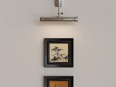 Modern Wall Lamp Fixture In Home Interior Mounted Above Framed Decorative Paintings 3d model
