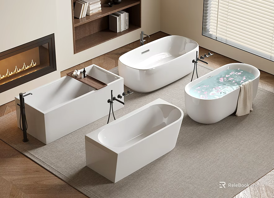 Modern Freestanding Bathtubs In Multiple Styles With White Design And Interior Setting 3d model 