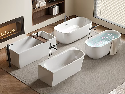 Modern Freestanding Bathtubs In Multiple Styles With White Design And Interior Setting 3d model