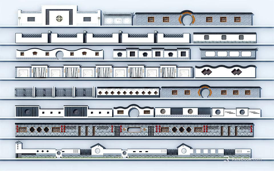Feature Wall Design With Various Decorative Patterns Different Styles And Details 3d model
