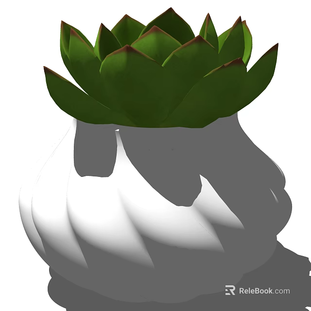 Succulent Bonsai Plant in White Wavy Ceramic Pot with Lush Green Leaves 3d model 