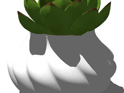 Succulent Bonsai Plant in White Wavy Ceramic Pot with Lush Green Leaves 3d model