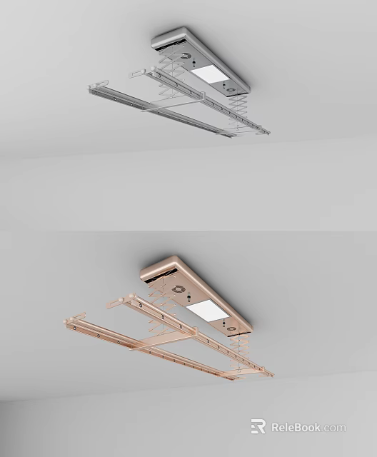 Modern Ceiling Mounted Clothes Hanger With Adjustable Rods And LED Light 3d model