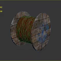 Wooden Cable Reel With Wound Red Cable And Blue Marked Sides