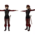 Game and Movie Character in Red and Black Outfit With Hat Striped Pants and Scepter
