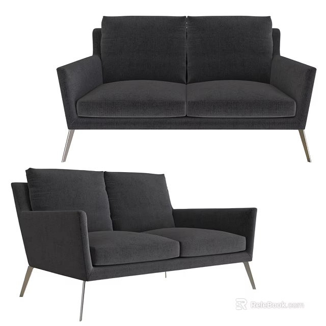 Modern Gray Fabric Two Seater Sofa With Sleek Metal Legs And Comfortable Seats 3d model 