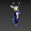 Fantasy 3D Game Movie Character with Golden Hair and Antlers in Purple White Outfit
