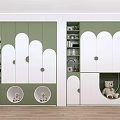 Children's Green And White Wardrobe With Cloud Shaped Doors Storage Compartments And Toys