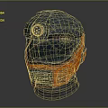 Blue and Orange Mechanical Helmet with Headlight Transparent Visor and Industrial Design
