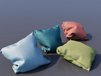 Colorful Decorative Fabric Pillows in Light Blue Dark Blue Pink and Green Tones 3d model