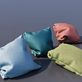 Colorful Decorative Fabric Pillows in Light Blue Dark Blue Pink and Green Tones