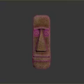 Brown Stone Sculpture With Facial Features Eyes Nose And Mouth On Gray Background