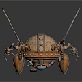 Orange Mechanical Creature With Large Blue Eye Gears Mechanical Legs Claws And Wing Like Structures 3d model