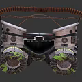 3D Mechanical Model With Multiple Circular Rings Green Accents Curved Pipes And Metallic Structure