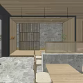 Modern Restaurant Interior With Wooden Ceiling Dining Tables Chairs And Green Plant