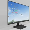 Flat Screen Computer Monitor Showing Desktop With Various App Icons And Blue Sky Background