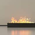 Black Modern Fireplace With Bright Burning Flames Against Light Colored Wall Smooth Floor And Reflection 3d model