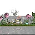 Urban Forest Theme Photo Spot With White Deer Sculpture Pink Flowers And Green Plants