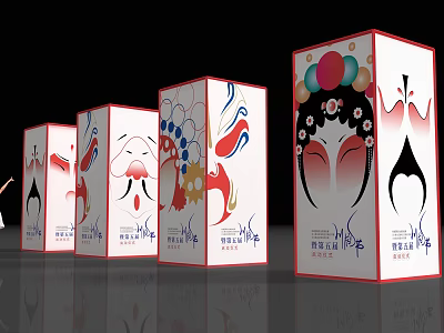 Traditional Public Facilities Decorated With Colorful Peking Opera Masks And Cultural Patterns 3d model