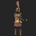Ancient Warrior Armor Clothing With Golden Breastplate Red Feather Helmet Red Skirt Leg Armor Sword