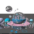 Abstract Colorful Geometric Scene With Transparent Spheres Bubbles And Reflective Surfaces 3d model