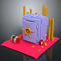 Purple Safe With Yellow Wheel Gold Coin Stacks Red Roller And Mat