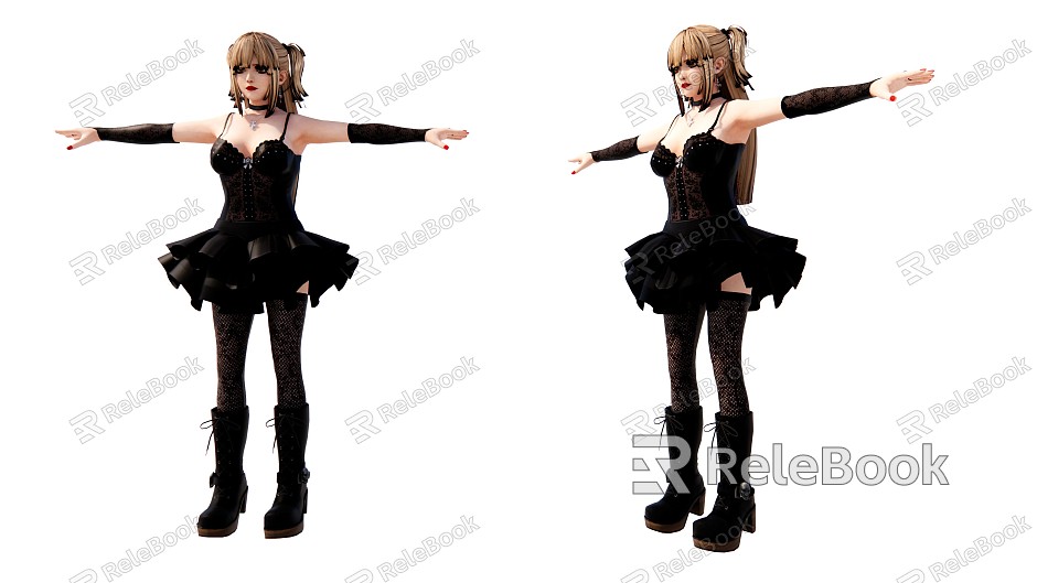 Modern Game Character Black Sexy Dress model