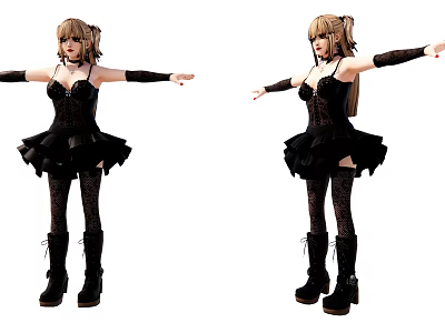 Game Movie Character with Twin Tail Hairstyle Black Dress Lace Stockings Boots Extended Arms Pose 3d model