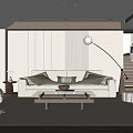 Modern Neutral Tones Living Room Interior With Beige Sofa Wooden Coffee Table And Floor Lamp