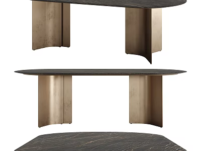 Elegant Modern Dining Table With Dark Marble Top And Brass Curved Metal Legs 3d model