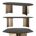 Elegant Modern Dining Table With Dark Marble Top And Brass Curved Metal Legs