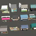 Colorful Market Stalls And Food Carts With Various Designs And Goods