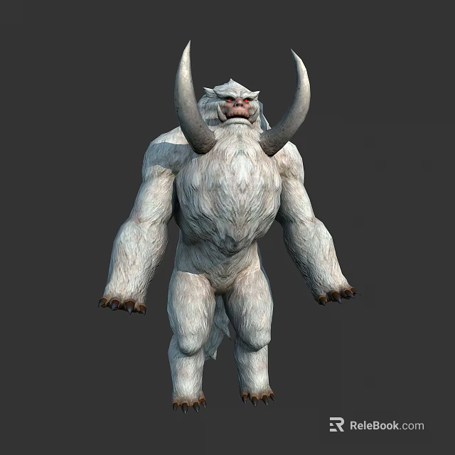 White Furred Mythical Creature With Large Curved Horns Muscular Body And Standing Pose 3d model 