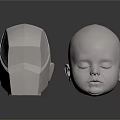White 3D Character Head Model With Geometric Design And Baby Head Shape