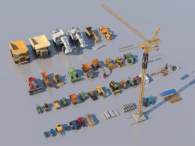 Diverse Utility Vehicles Including Trucks Excavators And Cranes For Construction Sites 3d model