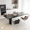 Modern Dining Table Set With Black Table And Chairs In Open Kitchen With White Cabinets 3d model