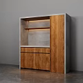 Modern Wooden Storage Cabinet With Open Shelves Drawers And Gray Countertop
