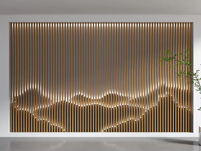 Modern Sofa Background Wall With Vertical Slats Lighting And Greenery 3d model