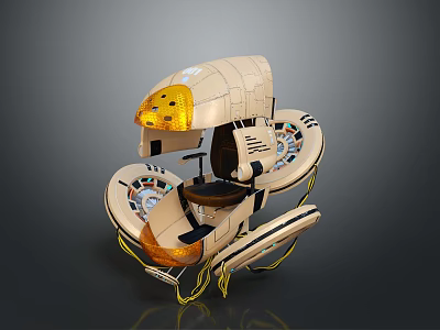 Futuristic Levitating Vehicle With Beige And Brown Exterior Transparent Cockpit Yellow Accent Lines 3d model