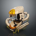 Futuristic Levitating Vehicle With Beige And Brown Exterior Transparent Cockpit Yellow Accent Lines
