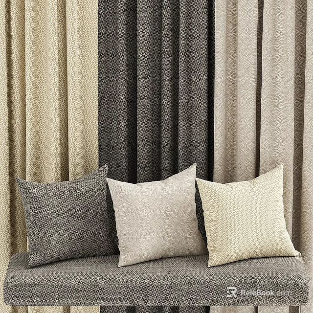 Curtains and Pillows With Different Colors Patterns And Textures For Home Decor 3d model