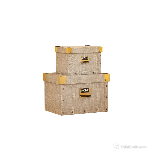 Stylish Linen Storage Boxes With Decorative Gold Edges For Home Organization 3d model 