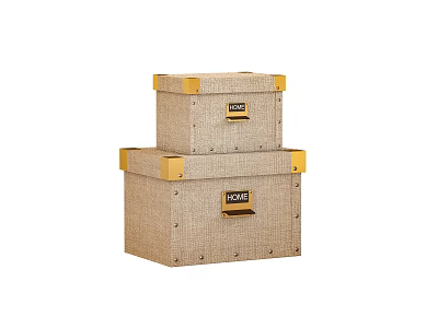 Stylish Linen Storage Boxes With Decorative Gold Edges For Home Organization 3d model