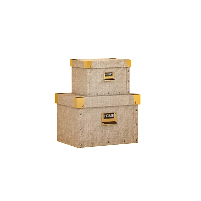 Stylish Linen Storage Boxes With Decorative Gold Edges For Home Organization 3d model
