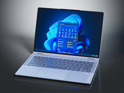Modern Digital Slim Laptop Featuring Blue Screen Display OS Interface And Keyboard 3d model