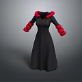 Stylish Black Long Coat With Red Fur Collar And Cuffs Decorative Buttons Design