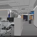 Modern Public Office Space With Open Layout Workstations Computers Ergonomic Chairs And Natural Light 3d model