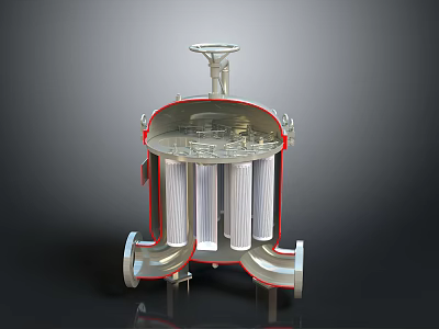 Industrial Filtration Equipment With Multi Cartridge Metal Housing Top Handle And Pipeline Connection Ports 3d model